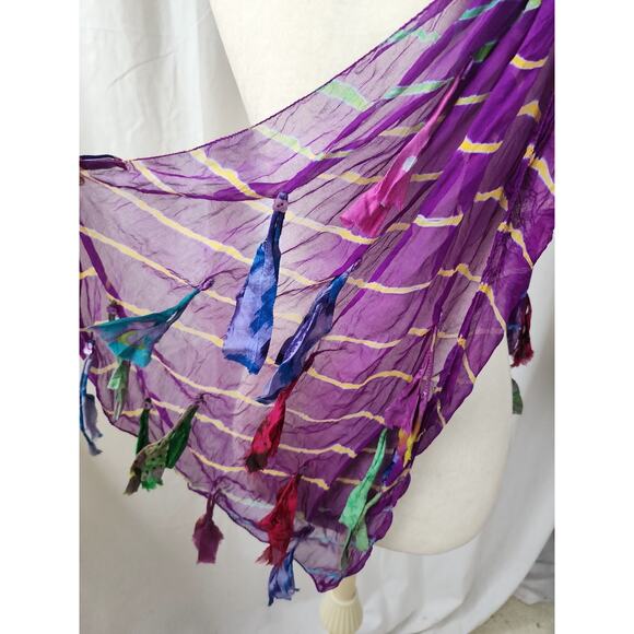 Chan Luu Scarf Sari Silk Purple Shreded Artsy Whimsy Tiedye Bohemian Fairycore - Picture 12 of 12
